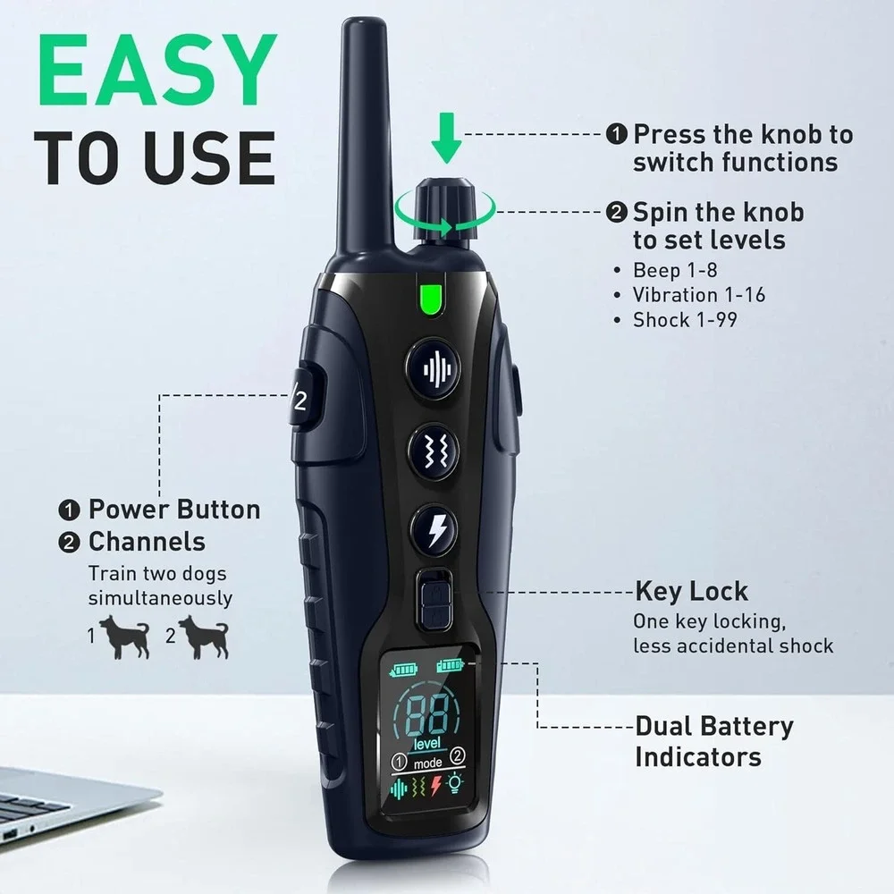 Dog Shock Collar 2 Dogs(15-150lbs) with Flashing Light for Night Walks, 4000FT